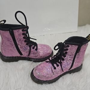 Dr Marteens Pink Glitter Combat Boots Sz 11 Grils